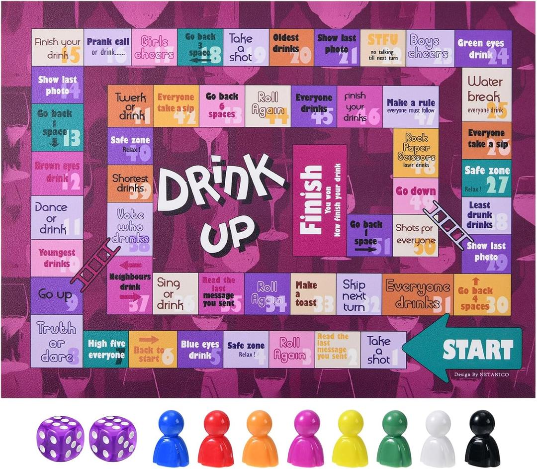 Drinking Games,Leather Mat Drinking Board Game for Adults,Interactive Girls Night Drinking Games,Bachelorette Party Games,Age 21+,2-8 Players (Purple)
