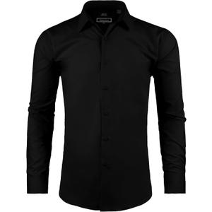 Men's Dress Shirt Slim Fit Long Sleeve Full Stretch Wrinkle-Resistant Business Casual Solid Button Down Shirts (15" Neck 32"-33" Sleeve, Black)