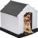 Dog House Indoor Outdoor Durable Ventilate Waterproof Pet Plastic Dog House for Small Medium Large Dogs Insulated Puppy Shelter Kennel Crate with Air Vents and Elevated Floor 72x13x67cm