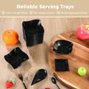 200 Pcs Mini Appetizer Plates, Disposable Dessert Plates with 50 Spoons & 50 Forks, Plastic Serving Bowls, Black Snacks Appetizer Trays for Party, 4 Shapes