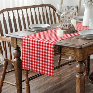 Gingham Print Table Runner 13X108 Inch,Red and White Checkered Geometric Modern Table Runners,Modern Vintage Style Grid Plaid Kitchen Dining Table Decoration for Home Party Decor,Waterproof