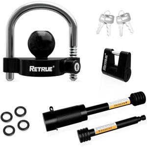 RETRUE Keyed Alike Trailer Lock Set Tow & Store Lock Kit Include Universal Coupler Lock & Dual Hitch Receiver Pin Lock & Trailer Tongue Lock, Black
