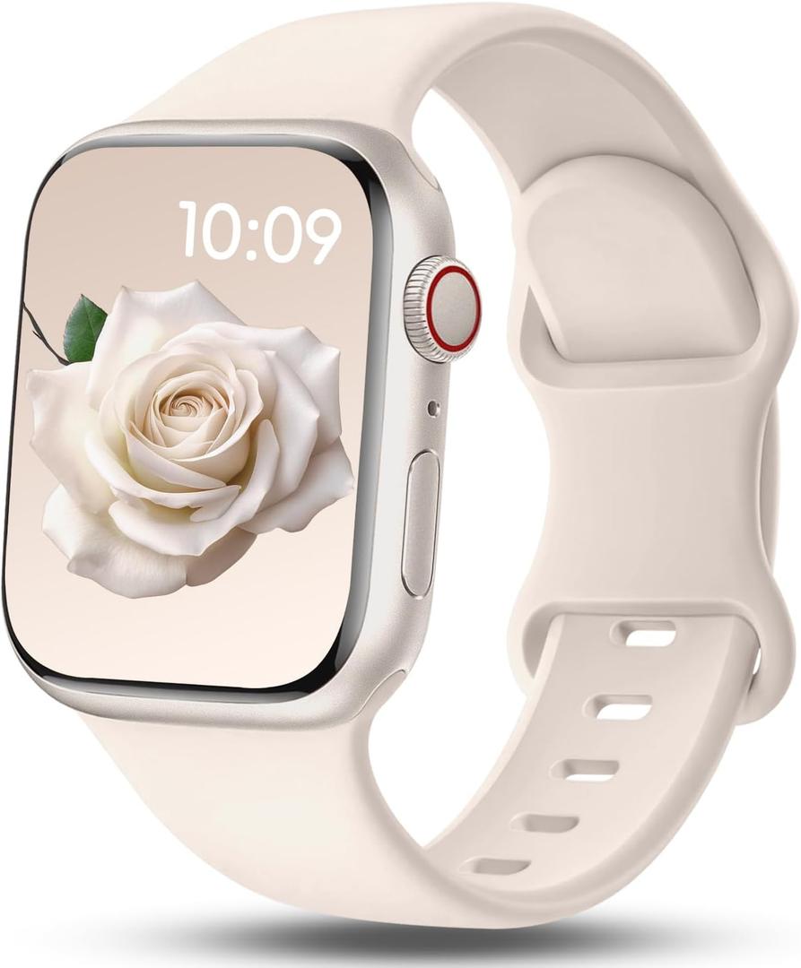 10 x Patented Sport Silicone Band Compatible with Apple Watch Bands 40mm 38mm 41mm 42mm 44mm 45mm 46mm 49mm Women Men, Soft Waterproof Sport Strap for iWatch Bands Series 11 10 9 8 7 6 5 4 3 2 1 SE Ultra (Starlight)