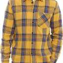 Men's Plaid Flannel Regular Fit Shirts Warm Button Down Long Sleeve Work Casual Shirt (Yellow, XL)