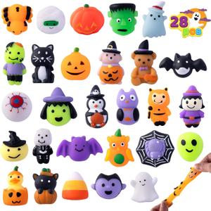 JOYIN 28 Pcs Halloween Mochi squishy toys, Halloween Sensory Stress Relief Toys bulk for Halloween Party Favors, Trick or Treats Classroom Prizes Gifts Goodie Bag Fillers