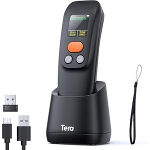 Tera Barcode Scanner Wireless Portable: 1.4" Large LCD Screen 1200mAh Battery with Charging Cradle Ergonomic Design 1D 2D QR Works with Bluetooth 2.4G Wireless USB Wired Bar Code Reader Model 1600