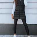 Veatzaer Women Long Vest Solid Color Sleeveless Hood Winter Puffer Vest Outwear (Black)