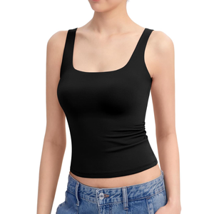 PUMIEY Women's Square Neck Tank Top Sleeveless Double Lined Basic Tops Sharp Collection 3 XL
