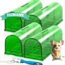 4 PACK Mouse Traps Humane Catch and Release, Live Mouse Trap No Kill, No Touch, Pet Safe Mice Trap For Home and Car, Animal Catcher for Mouse, Mole, Rat Trap Easy to Set in Basement, Old House, Garage (4pcs, Green)