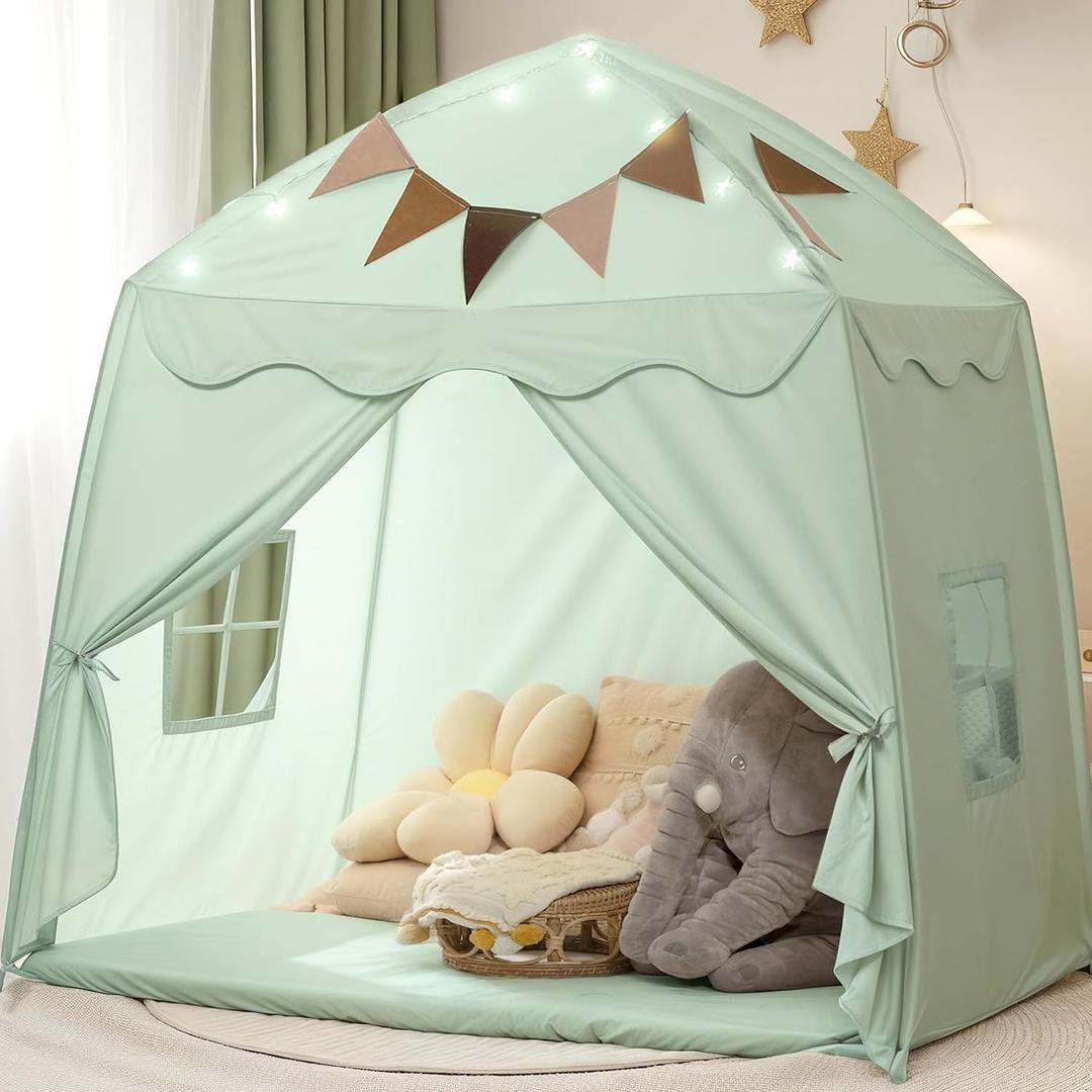 Extra Large Toddler Play Tent & Kids Tent Play Tents with Flags & Star Lights, Portable & Foldable Teepee, Bed Canopy for Boys & Girls, Indoor Outdoor JoyHut Dome Tents Playhouse, 59x39x59 in, Green