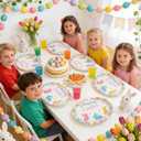 50 Count Oval Easter Paper Dinner Dessert Plates Heavy Duty Easter Dinnerware Sets with Bunny for Easter Spring Holiday Party Supplies