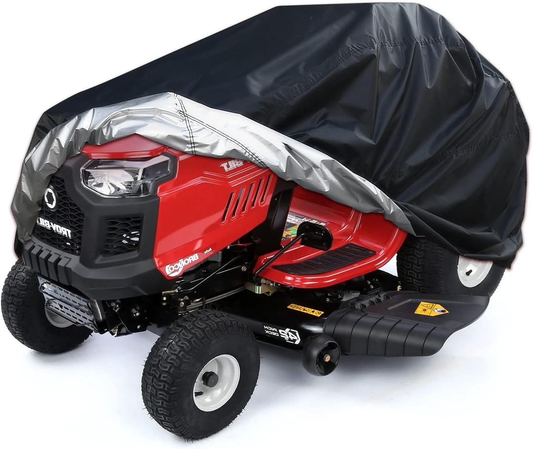 SEAZEN Waterproof Heavy Duty Lawn Tractor Cover, UV and Dust Protection Lawn Mower Cover, Universal Fit Garden Tractor Cover with Drawstring & Storage Bag (Black, XL)