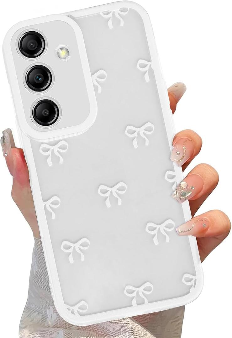 Cute Coquette Bow Phone Case for Samsung Galaxy A35 5G 6.6", Clear Aesthetic White Ribbon Bowknot Pattern Print Design Case Transparent Protective Funda Shockproof Soft TPU Women Girls Cover