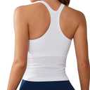 ATTRACO Women Ribbed Workout Crop Tops with Built in Bra Yoga Racerback Tank Top Tight Fit (White, Small)
