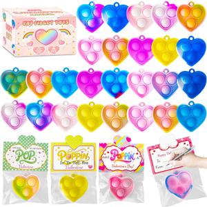 36 PCS Valentines Day Gifts Cards with Heart Pop Fidget Toys Bulk,Valentine Party Favors for Kids Mini Pop Heart Keychain,School Classroom Prizes Exchange Goodie Bag Stuffers for Toddlers Boys Girls