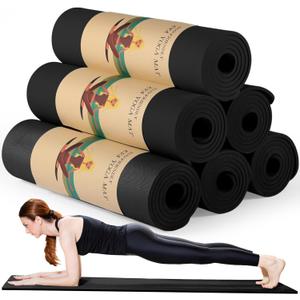 Timgle 6 Pcs 10mm Thick Yoga Mat Bulk 68 x 24 Inches Anti-slip Tear-resistant Exercise Mat Adult Gym Mats for Fitness, Stretching, Workout and Studio, Outdoor Yoga, Pilates (Black)