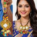 Punjabi Paranda Hair Accessory, Multicolor Braided Tassel with Mirror Work and Gold Accents, Hair Extension for Women