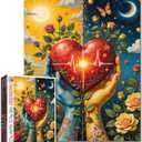 Eternal Love 1000 Piece Valentine's Day Jigsaw Puzzles for Adults and Beginner Sun and Moon Hearts Puzzles Challenging Family Activity Games DIY Craft Puzzle for Home Decor Gifts 19.7 x 27.6 in