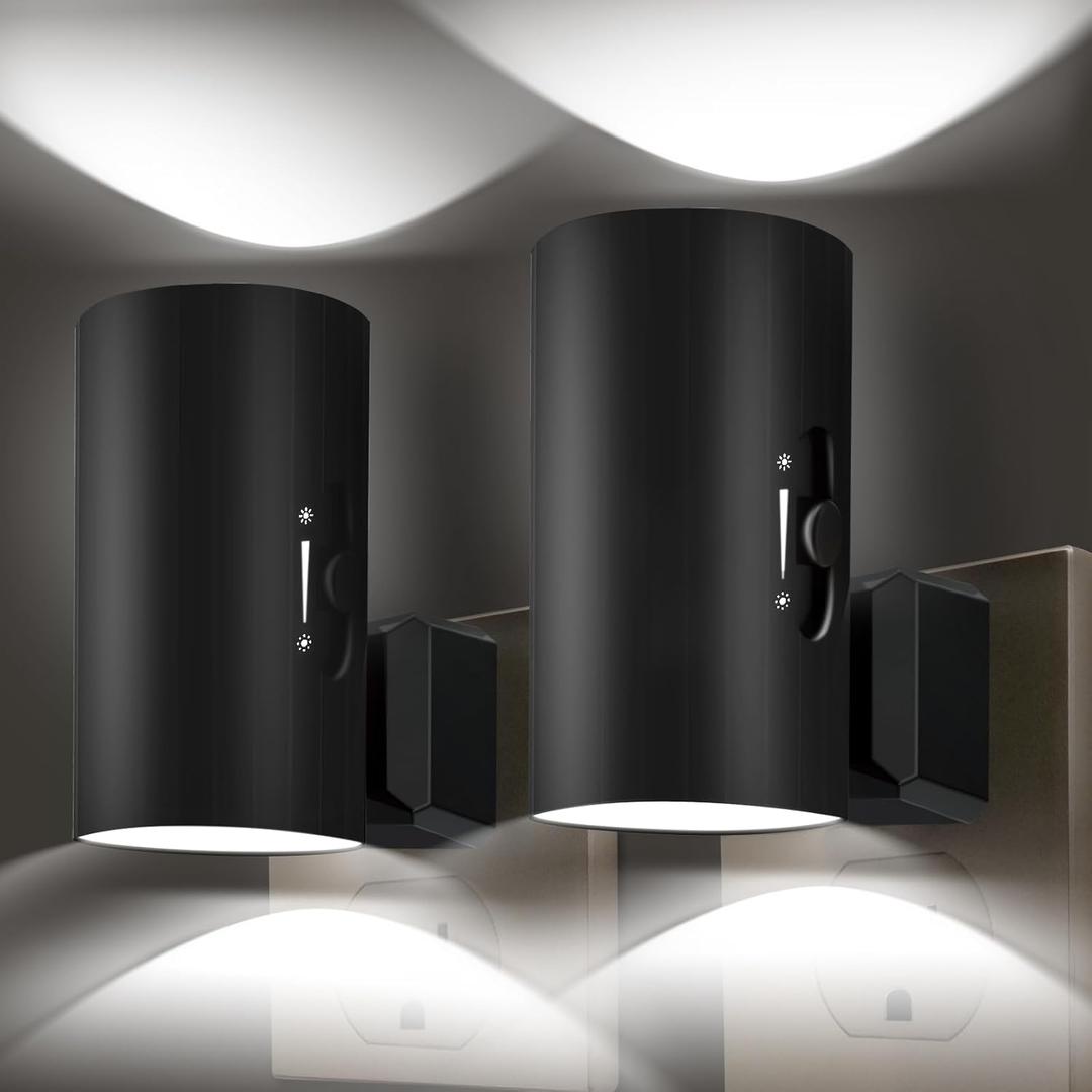 Night Lights Plug into Wall, LED Plug in Night Light with Light Sensor, 0-100LM Adjustable Brightness Wall Light, 5000K Daylight White, 2Pcs Dimmable Automatic Night Light for Hallway Bedroom Stairway