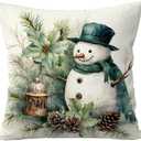 Gqtt Snowman Pillow Covers 18x18 - Snowman Christmas Pillowcases, Vintage Winter Throw Pillow Covers, Christmas Indoor Decorations
