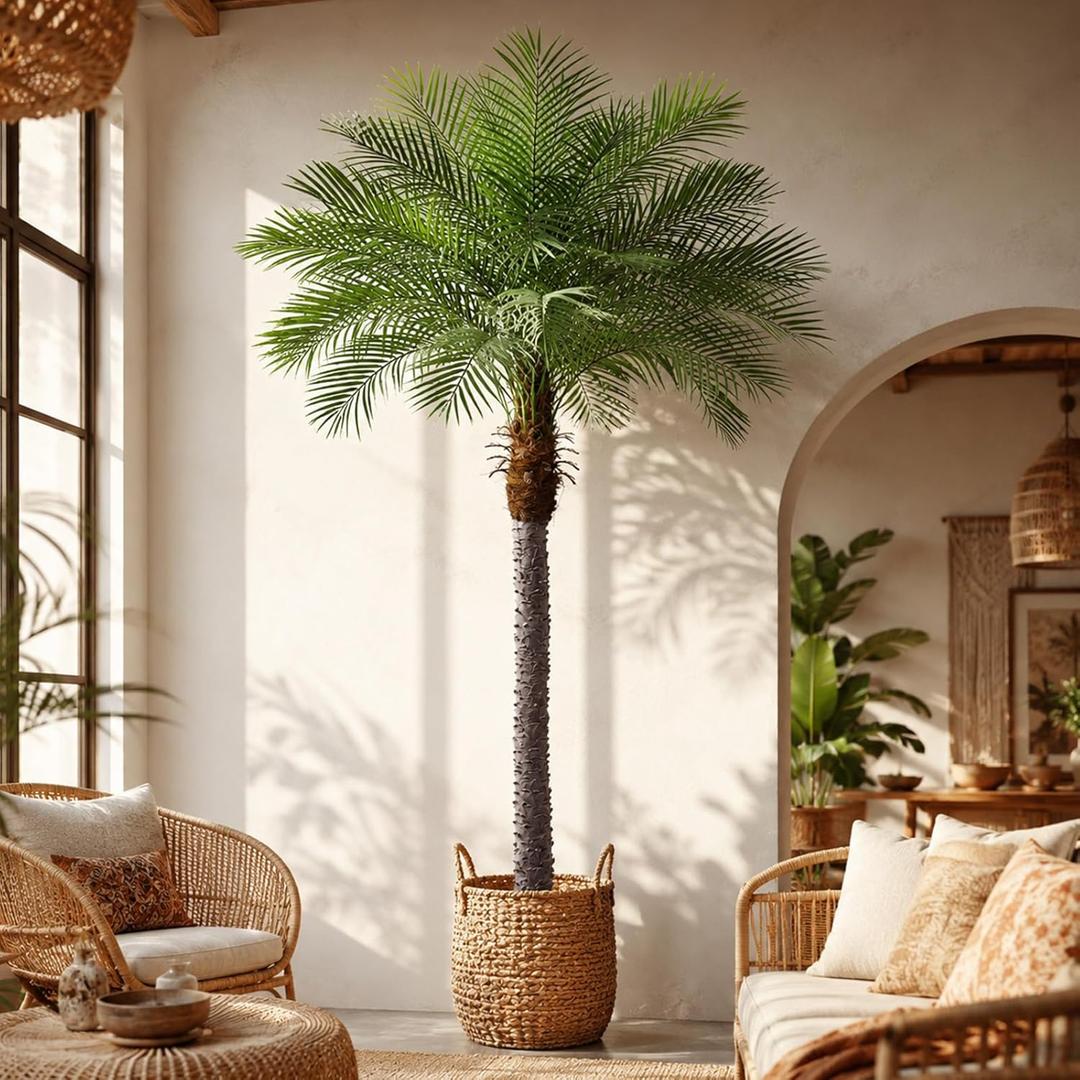 9ft Artificial Phoenix Palm Tree, Faux Coconut Silk Tropical Fake Palm Plant for Indoor Outdoor Home Office Patio Bathroom Pool Coastal Decor