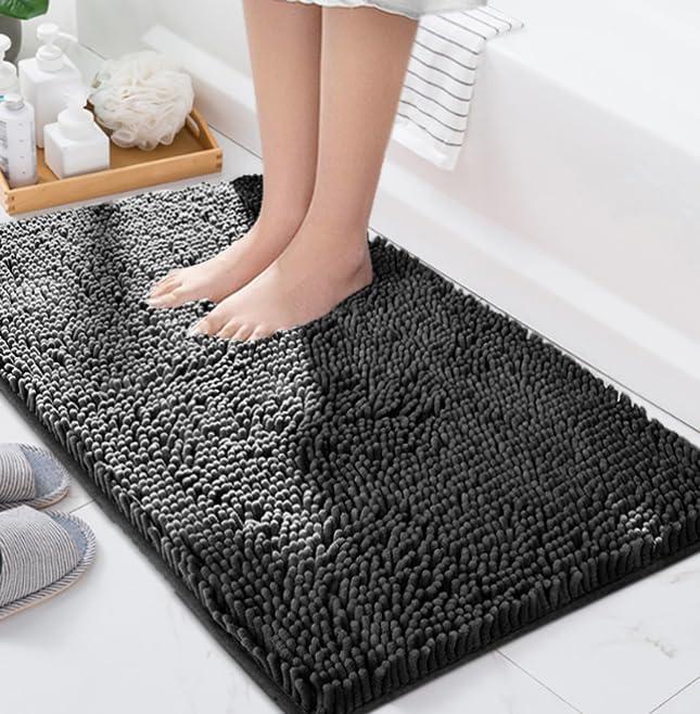 BOANKODU Bathroom Rugs Mat 23" x 14", Ultra Soft Absorbent Bath mat, Quick Dry Machine Washable Chenille Bath Rug, Non Slip Bath Mat for Bathroom Floor, Home Decor Accessories, Black