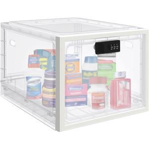 Large Medicine Lock Box for Safe Medication, Lockable Storage Box for Fridge/Snacks Food, Phone Lock Boxes with Combination Code for Home/Dorms/Office Storage Lockers (Translucent White)