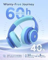 iClever BTH26 Active Noise Cancelling Headphones for Kids, 60H Play Time, Safe Volume 80dBA, Type C Fast Charging, Bluetooth5.4, Kids Bluetooth Headphones with Mic AUX Cord for iPad Airplane, Blue