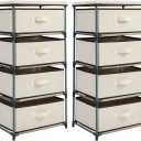 2 Pack 4-Tier Drawer Dresser for Bedroom, Clothes Organizer, Fabric Storage Tower for Clothing, Linens, Closet, Easy Assembly, Durable Materials (Beige, Tall, 16.5"D x 13"W x 33"H)