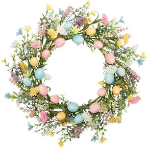 18 inch Easter Wreath Artificial Easter Egg Wreath for Front Door Easter Door Wreath Spring Wreath with Pastel Eggs and Mixed Twigs for Easter Decorations