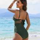 Blooming Jelly Womens One Piece Swimsuit Metal Modest Tummy Control Bathing Suit Slimming Full Coverage Mesh Swim Suits (Green), L
