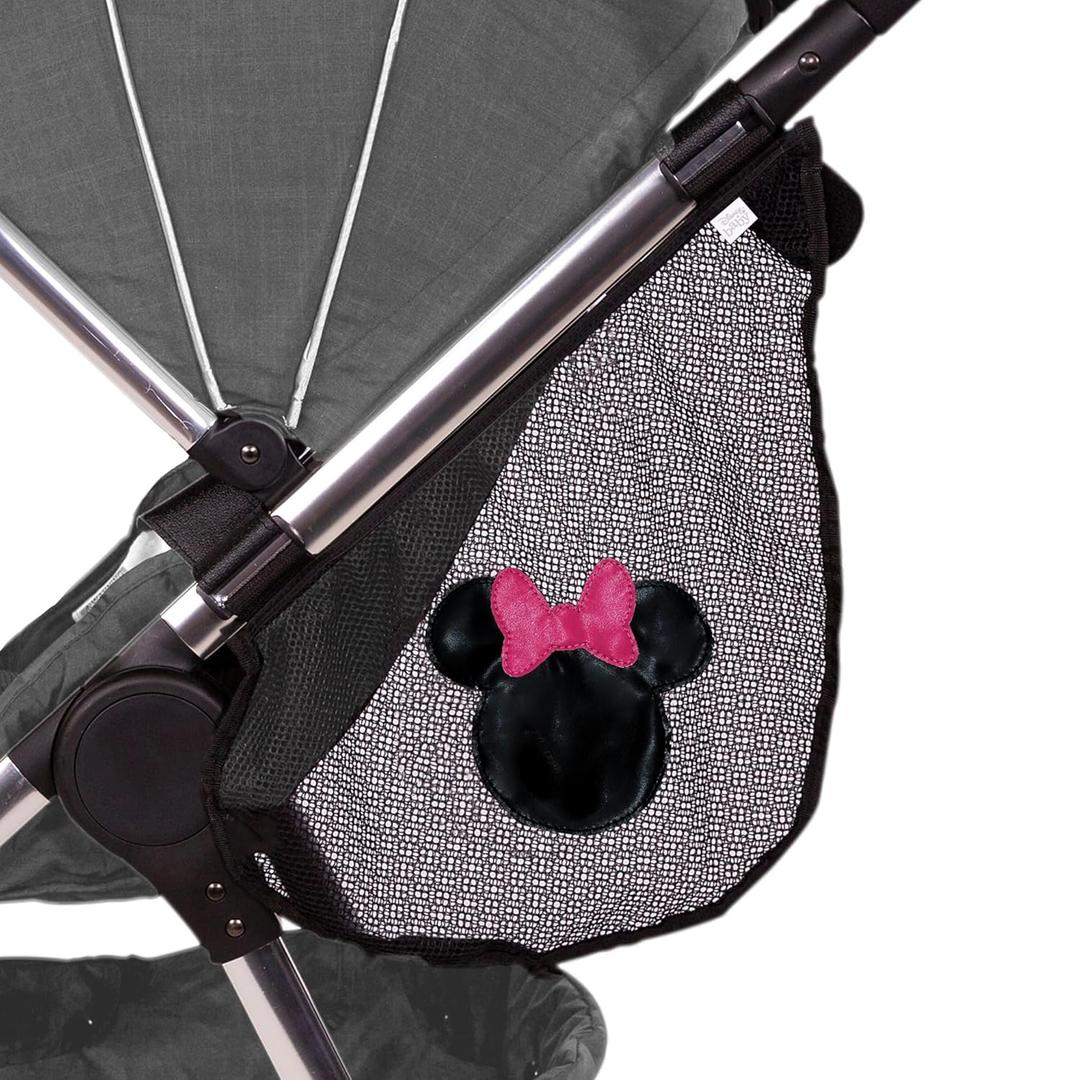 J.L. Childress Disney Baby Side Sling Stroller Cargo Net - Stroller Organizer Attachment for Storage, Mesh Bag for Baby Accessories, Universal Fit - Minnie Mouse