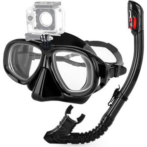 Snorkeling Gear for Adults Youth, Nearsighted Anti-Fog Diving Mask & Silicone Dry Snorkel for Scuba Diving Spearfishing Freediving (-1.5, Black)