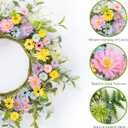 24" Front Door Wreath for Spring Summer Floral Seasonal Wreath with Colorful Flower Vibrant Artificial Daisy &Eucalyptus with Berries for Indoor & Outdoor Wall Home Decor (Pastel Multicolored)