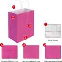 Oikss 100 Pack 8x4.75x10 Inch Medium Hot Pink Kraft Paper Bags with Handles Bulk for Birthday Wedding Party Favors Grocery Retail Shopping Business Goody Craft Gift Bags Sacks (Fuchsia 100pcs Count)