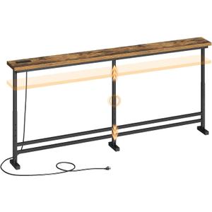 YATINEY 78.7" Console Table with Adjustable Height (27.6"-35.4") and Power Outlet, Skinny Behind Couch Table, Narrow Long Sofa Table for Living Room, Hallway, Entryway, Rustic Brown and Black CT09UBR, 78.7"L x 5.9"W x 27.6-35.4"H
