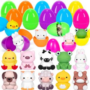 10 PCS Prefilled Easter Eggs with Animal Finger Puppets Toys Easter Basket Stuffers Fillers for Toddlers, Classroom Prize Supplies, Easter Party Favors for Kids Eggs for Plastic Eeaster Egg Hunt Toys