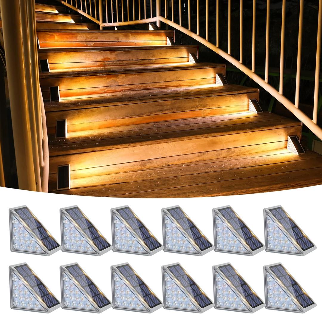 VOLISUN Outdoor Stair Lights 12 Pack, Solar Step Lights Waterproof IP67,80 Lumen, Led Step Light Outdoor for Garden Backyard Stair, Front Door,Porch and Deck(Warm White)