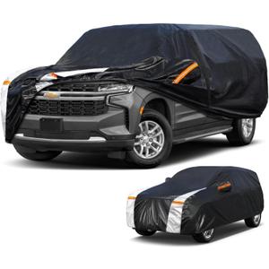 Large SUV Car Cover for Chevy Suburban 100% Waterproof All Weather, Heavy Duty Outdoor Full Exterior Covers Rain Sun Wind UV Protection. (Chevy Suburban+Towel+Storage Bag)