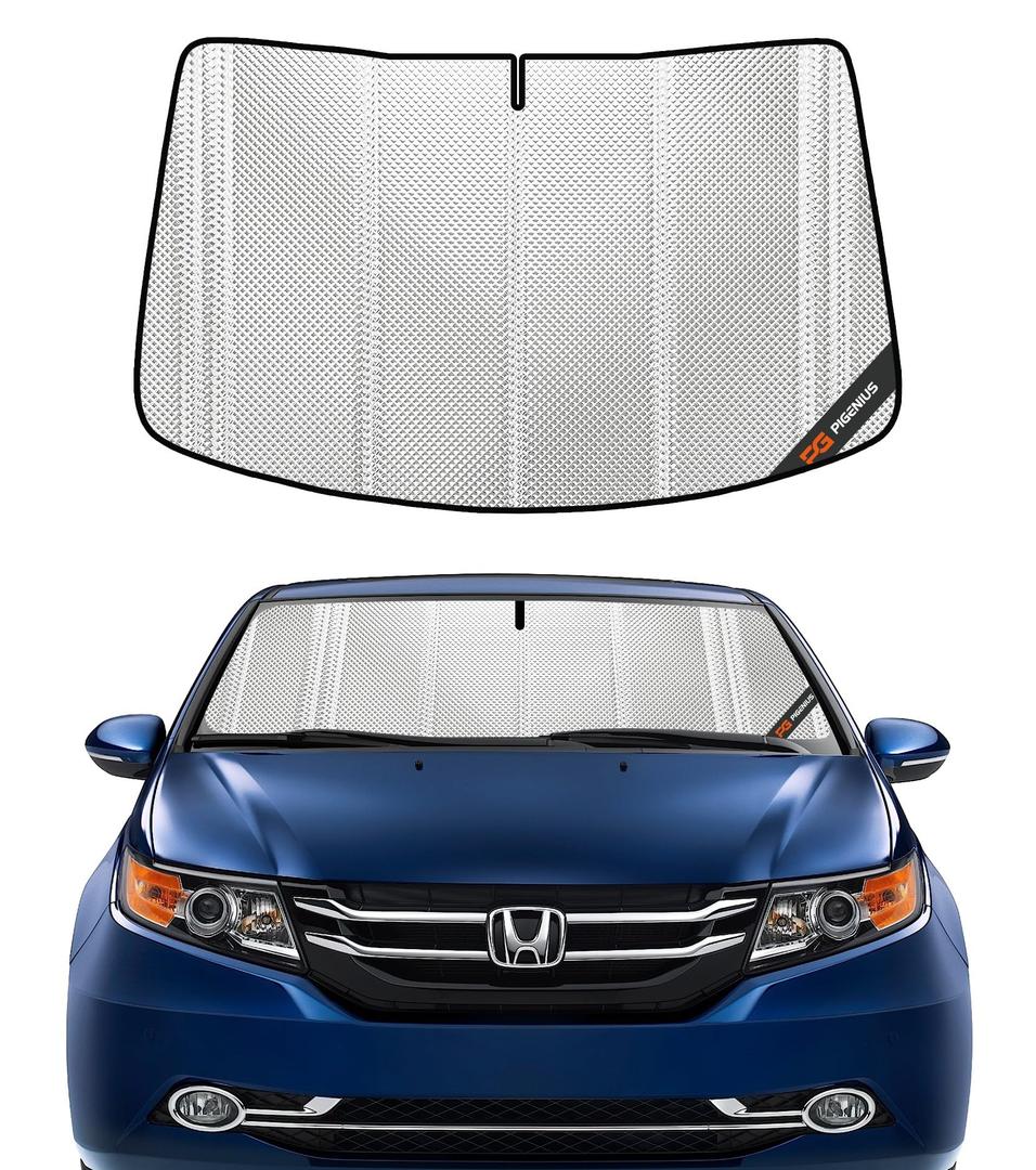 Pigenius Windshield Sun Shade for Honda Accord 2016-2017 with Automatic High Beams. Full Coverage Rearview Mirror Shade for Ultimate Protection