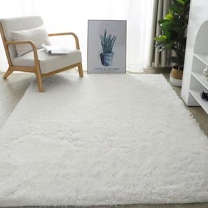 Plush Area Rug Rugs, Non-Slip Fluffy Shaggy Area Rug for Living Room, Rectangular Floor Mat Beside Carpet for Girls Kids Nursery Room Pet Carpet Home Decor Floor Mat White 6x9Ft