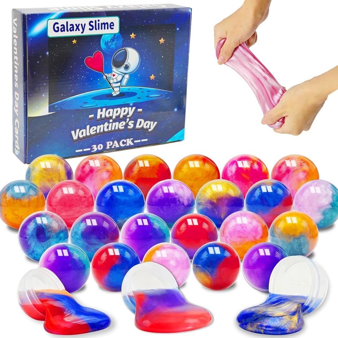 24 Pack Galaxy Slime Balls for Easter Eggs, Easter Basket Stuffers Balls Fidget Toys for Kids, Party Favors, Easter Classroom Prize Supplies for Boys Girls