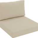 Patio Furniture Cushions Replacement, Outdoor Deep Seat Couch Cushion and Backrest Pillow with Waterproof Removable Cover for Sectional Sofa Set, 25.6 x 25.6 Inch, Cream