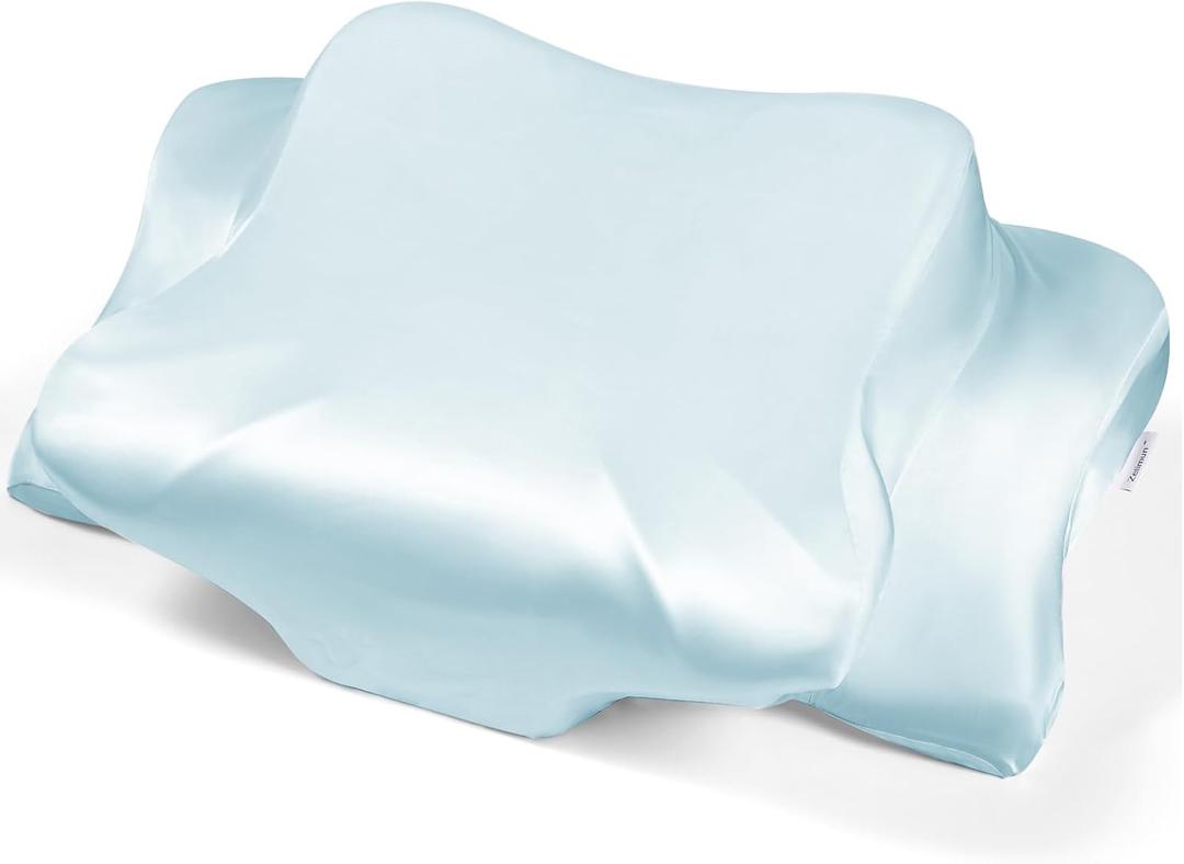 Satin Pillowcase for Cervical Pillows, (Cover Only) Fit for 24.8"x14.96"x5.51"/3.54" Orthopedic Neck Support Pillow, Silky Smooth Pillowcase Cover with Zipper Closure (Light Blue)