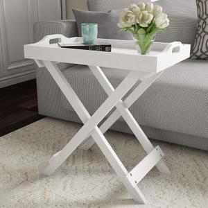 Lavish Home Folding TV Tray Table - Contemporary Side Table with Removable Tray Top for Food Serving, Meals, or Decor in Living Room, Bedroom, or Home Office (White), 22" X 12.5" X 23"