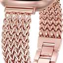 Minyee Metal Bands Compatible with Fitbit Sense 2/Versa 4/Versa 3/Sense Bands Women, Dressy Stainless Steel Multi-chain Designer Luxury Link Bracelet Wristband Replacement Strap (Pink Gold)