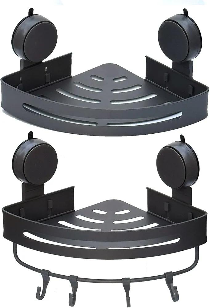 2Pack Suction Cup Corner Shelf, No Drill Bathroom Wall Mounted Organizer, Space Saving Triangle Shower Caddy for Toiletries Soap Shampoo Cosmetics grey, Missing hooks