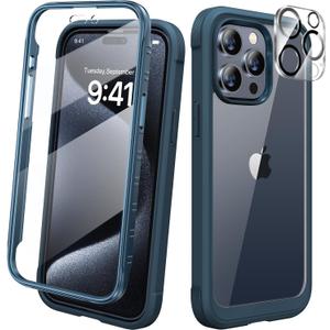 Diaclara Designed for iPhone 15 Pro Case, [Military-Grade Drop Proof] Full-Body Bump Case with Built-in Shockproof Screen Protector, [Camera Lens Protector] Cover for iPhone 15 Pro 6.1"(Deep Blue)