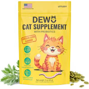 Natural Intestinal Support for Cats & Kittens  with Diatomaceous Earth, Pumpkin Seed & Probiotics  Powder Supplement for Digestive & Gut Health  Made in USA