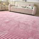 Light Pink Faux Fur Striped Plush Area Rug for Bedroom Living Room Sofa,6'x9' Fluffy Shaggy Rectangular Square Rug for Kids Teen Girls Room,Furry Carpet Rug for Nursery Baby Room